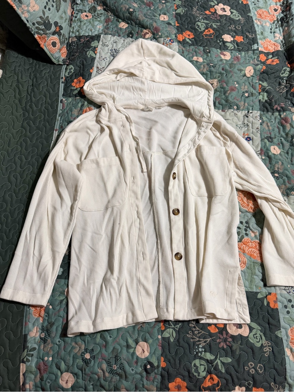 Roxy Off-White Hooded Button-Front Jacket